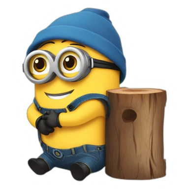 cute minion hugging a log sticker