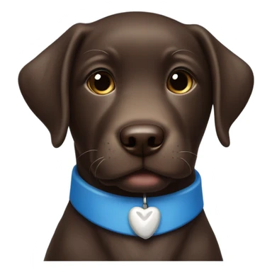 Chocolate labrador adorable little puppy with small white patch of fur on chest and blue small collar sticker