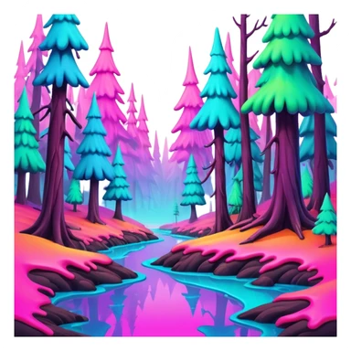 melting neon colors surreal forrest landscape sticker