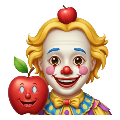 a crying but smiling and showing a peace sign clown face riding a horse, make it native to apple emoji style, the horse and the clown both emoji should match apple's style. sticker