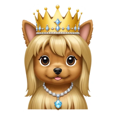 Yorkie pup long hair with bling necklace and princess crown  sticker