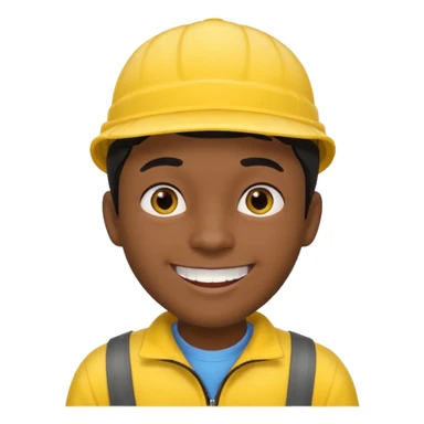 A man with dark skin tone, wearing a bright yellow cap, short black hair mostly covered by the cap, large brown eyes, and a wide smile showing his teeth. sticker