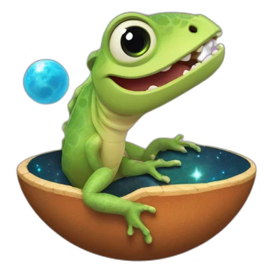 planet Venus with a cartoon beaming lizard face with smiling eyes sticker