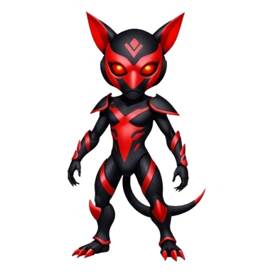 Black shiny alloy Cyber-Lombax-Fakémon-creature with dark black mask and shiny glowing neon red markings (full body) sticker