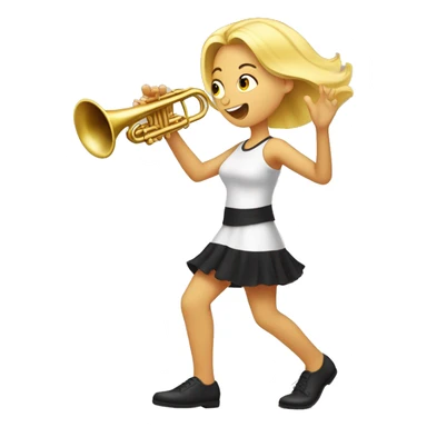 Blonde girl barefoot, black pedicures and marching in place while playing trumpet  sticker
