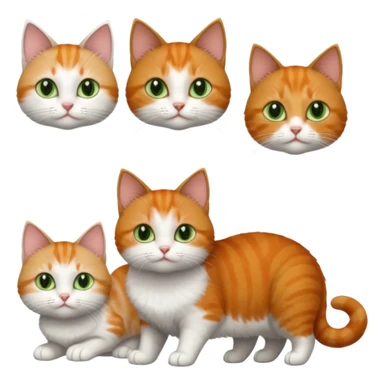 full body of 3 tiny short hair cats including a dark grey and white cat with green eyes, a ginger and white with orange eyes and a brown tabby and white with hazel eyes sticker