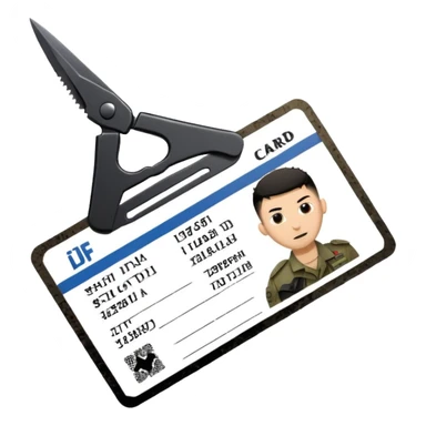black Scissors cutting an idf soldier ID card in 2 parts .hyper realistic sticker