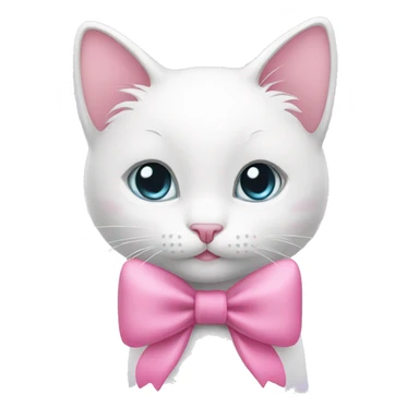 White kitty with a bow and pink hearts around sticker