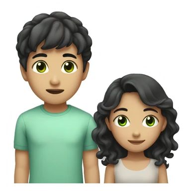 asian boy with short curly hair holding hand of girl with green eyes and dark long straight hair sticker