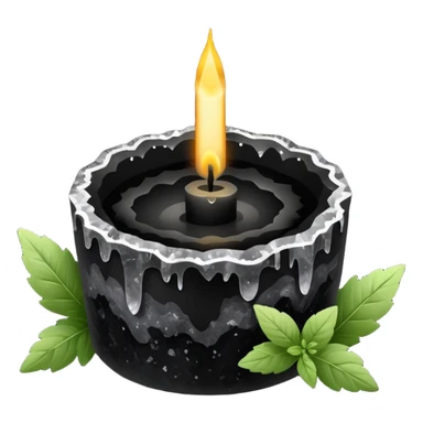 Black candle in a black geode with herbs sticker