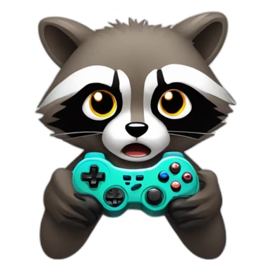 angry raccoon holding a gamepad sticker