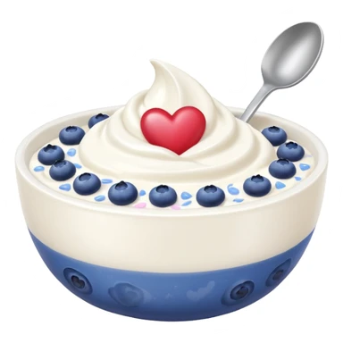 White yoghurt in a bowl with blueberries and hearts sticker