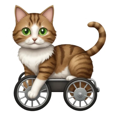 disabled brown tabby and white cat using cat wheelchair sticker