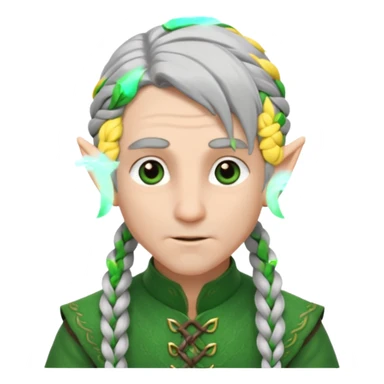 braid silver hair man elf, green cloth sticker