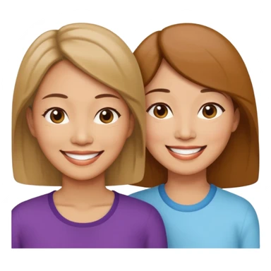 Middle aged light brown skinned woman beside a middle aged asian woman smiling looking young sticker