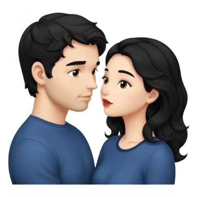 a handsome man with black short wavy hair, no beard, clean face tries to kiss a cute woman who has long~~ black hair sticker