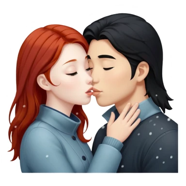 long black haired asian guy kisses redhead girl in snowstorm sticker