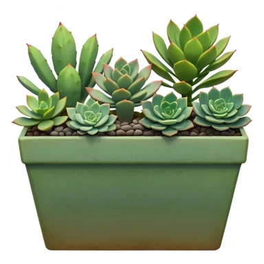 succulents overflowing from a long green planter sticker