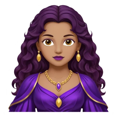Hyacinth, Divine Hero from Gods and Goddesses with long dark brown wavy hair, deep purple outfit, tan skin sticker