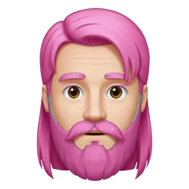 man with very long straight hair pink and beard no mustache sticker