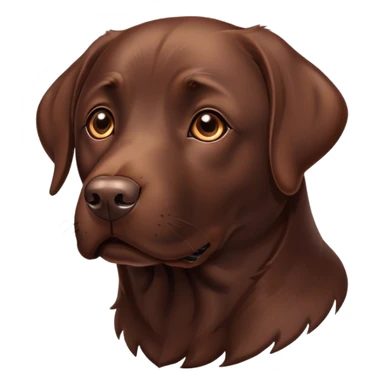 Cinematic Noble Chocolate Labrador Portrait Emoji, Poised and regal, with a robust, muscular build and a rich, glossy chocolate Fur, deep-set soulful brown eyes, Simplified yet sharp and sophisticated features, highly detailed, glowing with a soft, dignified glow, high shine, intelligent and gentle, stylized with an air of confidence, focused and attentive, soft glowing outline, capturing the essence of a watchful and loving companion, so majestic it feels as though it could bound out of the screen with effortless authority! sticker