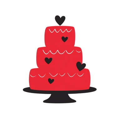 Hand-drawn red wedding cake with decorative layers and small heart details sticker