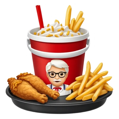 Plateau rouge de fast food avec dessus une bucket de poulet KFC des frite et un coca sticker