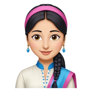 generate a pretty bratz emoji that looks like Kareena Kapoor's Geet character. 
Make her wear a white shirt with a colorful blue-pink dupatta wrapped around her neck. smiling big. Black hair tied into a side part ponytail

She should look like Kareena Kapoor sticker