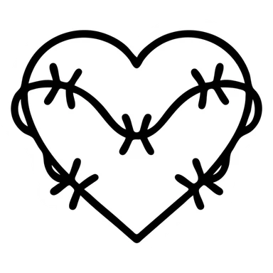 a heart made of barbed wire, minimal line art, simple, clean lines sticker