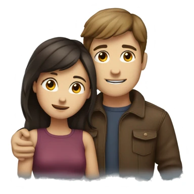 brunette boy and brunette girl hugging sticker