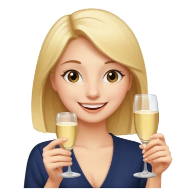A shy young woman gently takes her first small sip of champagne, smiling with excitement. sticker