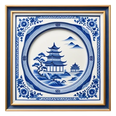 Cinematic Realistic image of exquisite blue and white porcelain, rendered with delicate, intricate patterns and fine textures, showcased against a classic Chinese backdrop with soft, refined lighting sticker