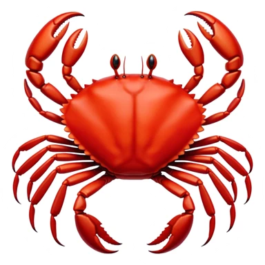 Cinematic Noble Red Crab Portrait Emoji, Poised and commanding, with a sturdy, angular exoskeleton of vivid scarlet red and sharply defined pincers, deep-set, intense eyes on stalks, Simplified yet sharp and sophisticated features, highly detailed, glowing with a soft, oceanic glow, high shine, intelligent and formidable, stylized with an air of coastal authority, focused and alert, soft glowing outline, capturing the essence of a watchful crustacean guardian that appears ready to scuttle out of the screen with determined power! sticker