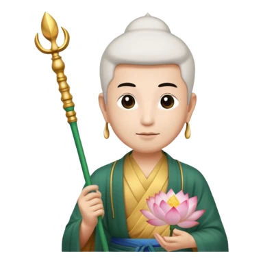 asian man with lotus, scepter, buddhism, lotus, white skin sticker