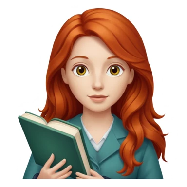 long red haired women with book with optical  sticker