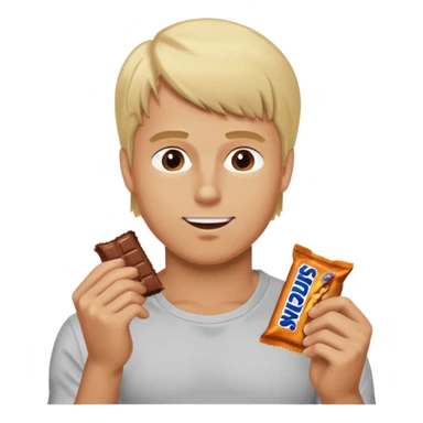 men with blond hairs and a good body eat a snickers sticker