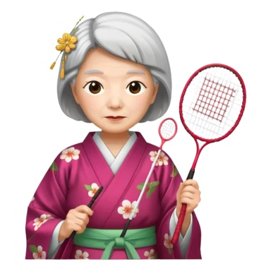 ancient japanese old woman cherry color with 1 badminton racket sticker