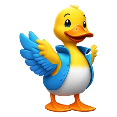 🦆 Dow Dow Emoji – A cute, vibrant yellow duck with a cheerful expression, wearing orange boots and striped blue-and-white socks. Dow Dow has a friendly, adventurous pose, one wing raised in a salute. Inspired by the Dodo, it symbolizes resilience, simplicity, and environmental awareness. Perfect for adding warmth and positivity to messages! 🌱✨ sticker