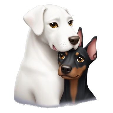Pure white cat with Doberman hugging  sticker