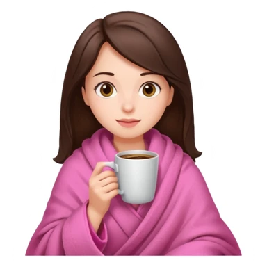 Brunette girl in pink blanket drinking coffee sticker