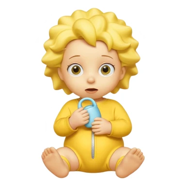 A 3D cartoon baby character entirely yellow, yellow skin, styled like Maggie Simpson, with pacifier, yellow onesie, big eyes, smooth shading, Memoji-style rendering, consistent with other yellow Simpsons characters. sticker