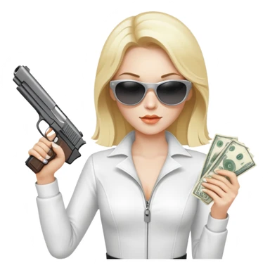 Mafia blondes woman in sunglasses, gun ,money , white costume  sticker