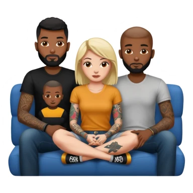 couch, naked people sitting: tattoed female, 2 black males sticker