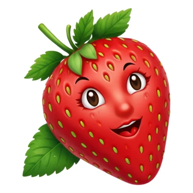 one strawberry 🍓 and red kiss 💋 fashioned stylish little emoji for “slay” reaction. subject. less details. lips with pattern of strawberry with leaf on top  sticker