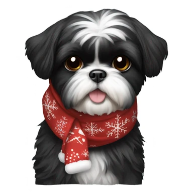 Black Shih Tzu with Christmas scarf sticker