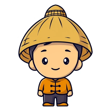 young Asian man with a rice hat sticker