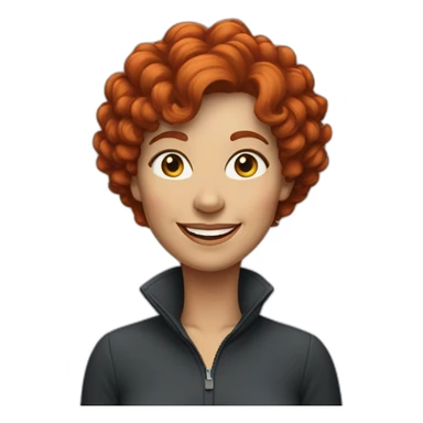 A 50-year-old woman with red curly short hair smiles sticker