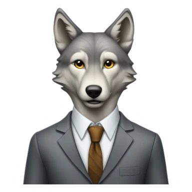 Portrait of a gray wolf with a human-like face wears a sleek jacket and tie like a salesman sticker