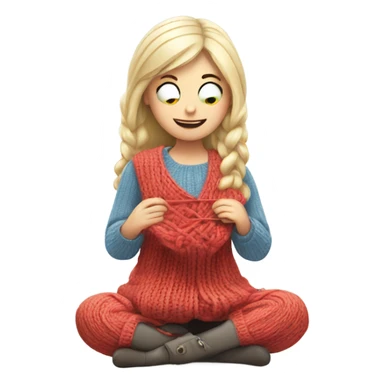 White blond girl knitting sticker