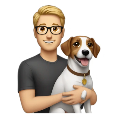White Man with demi hair with glasses with jack russell terrier dog sticker